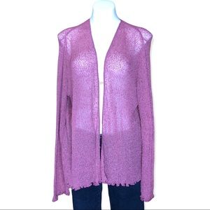 SOFT SURROUNDINGS Sheer Open Front Cardigan Sweater Mauve OS